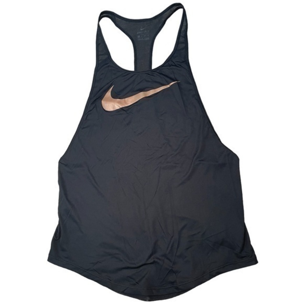 NIKE BLACK TANK TOP ROSE GOLD LOGO MESH INSERT, SIZE XS